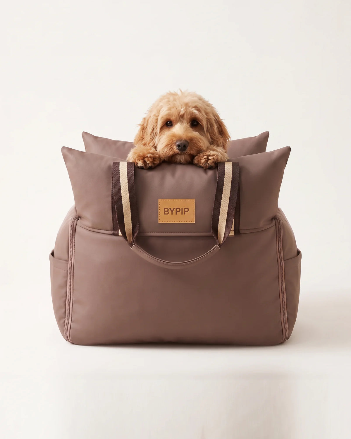 Cockapoo che riposa nel Mellow Car Seat taupe