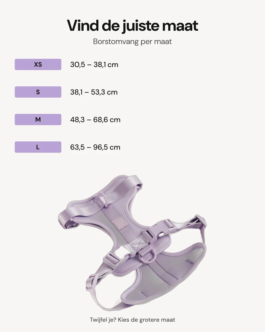 Harnais rembourré pour chien - Lilac - guide des tailles