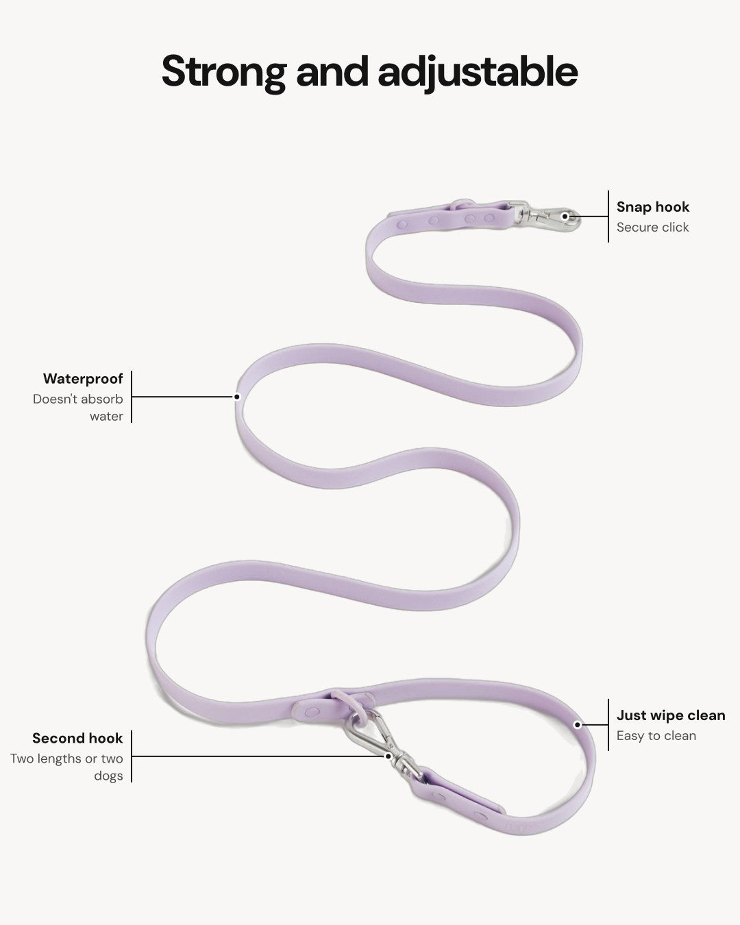 Waterproof Dog Leash - Lilac - features