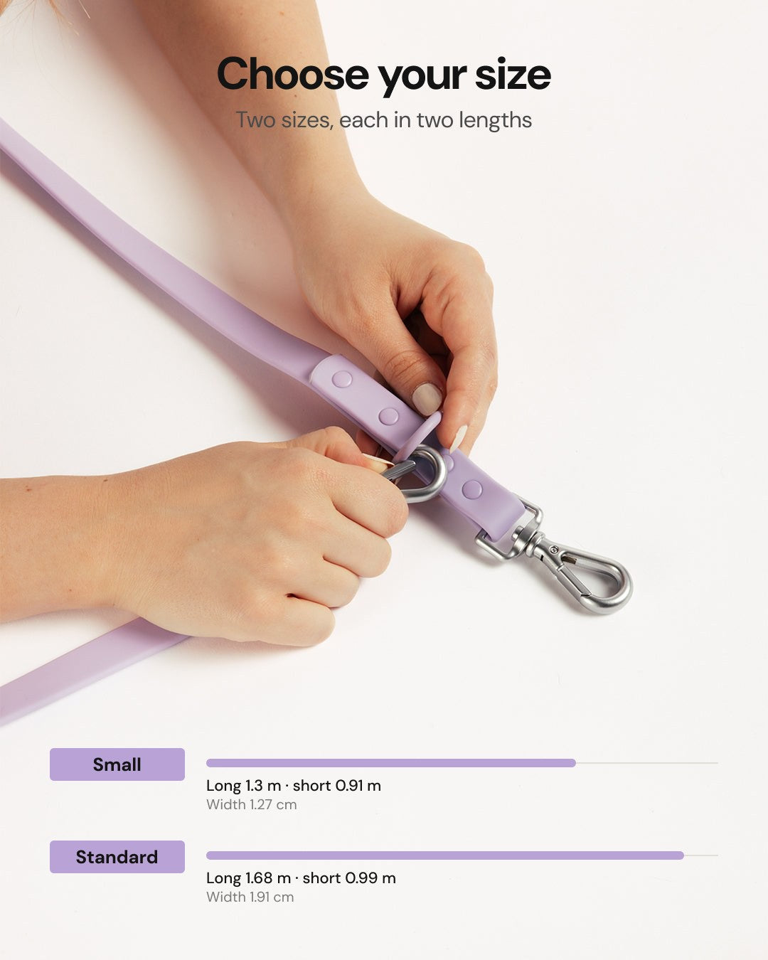 Waterproof Dog Leash - Lilac - size guide