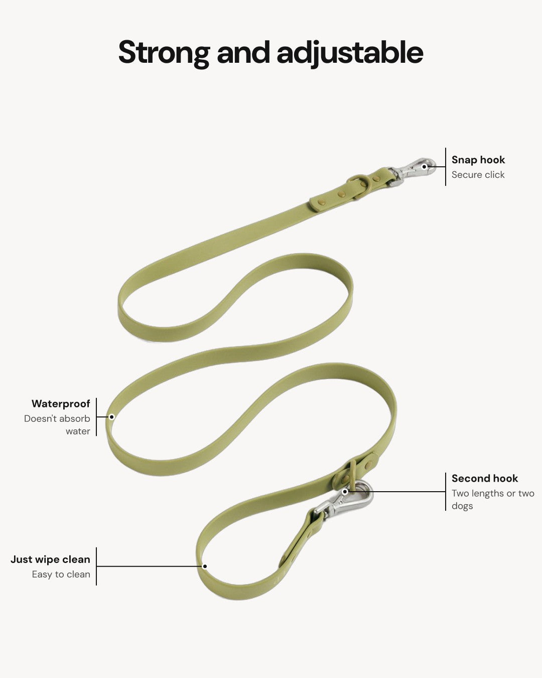 Waterproof Dog Leash - Moss - features