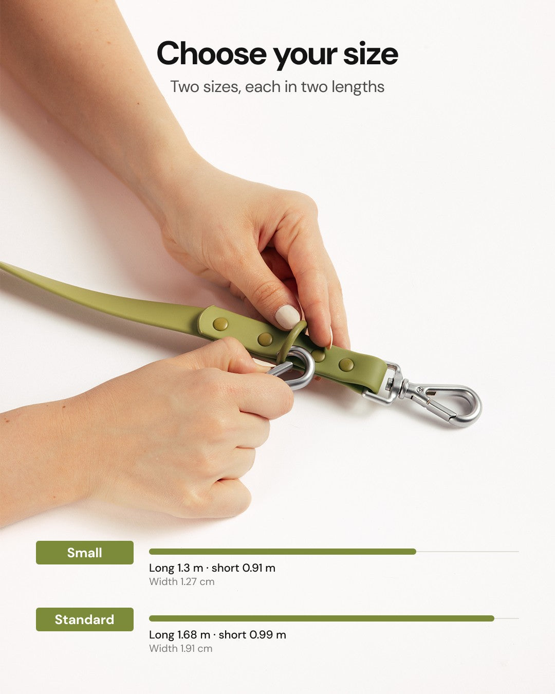 Waterproof Dog Leash - Moss - size guide