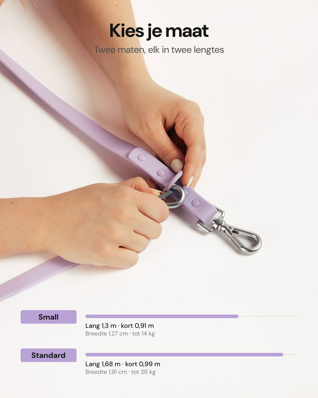 Guinzaglio impermeabile per cani - Lilac - guida alle taglie